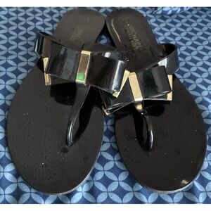 Mk Michael kors kayden bow jelly thong Sandals black womens 6 1/2
